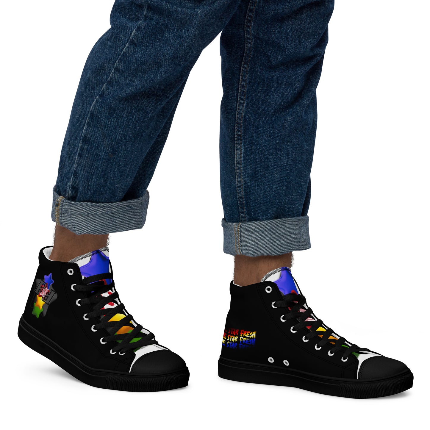 Men’s high top canvas shoes - FSF Stacked 'Black Star' Black