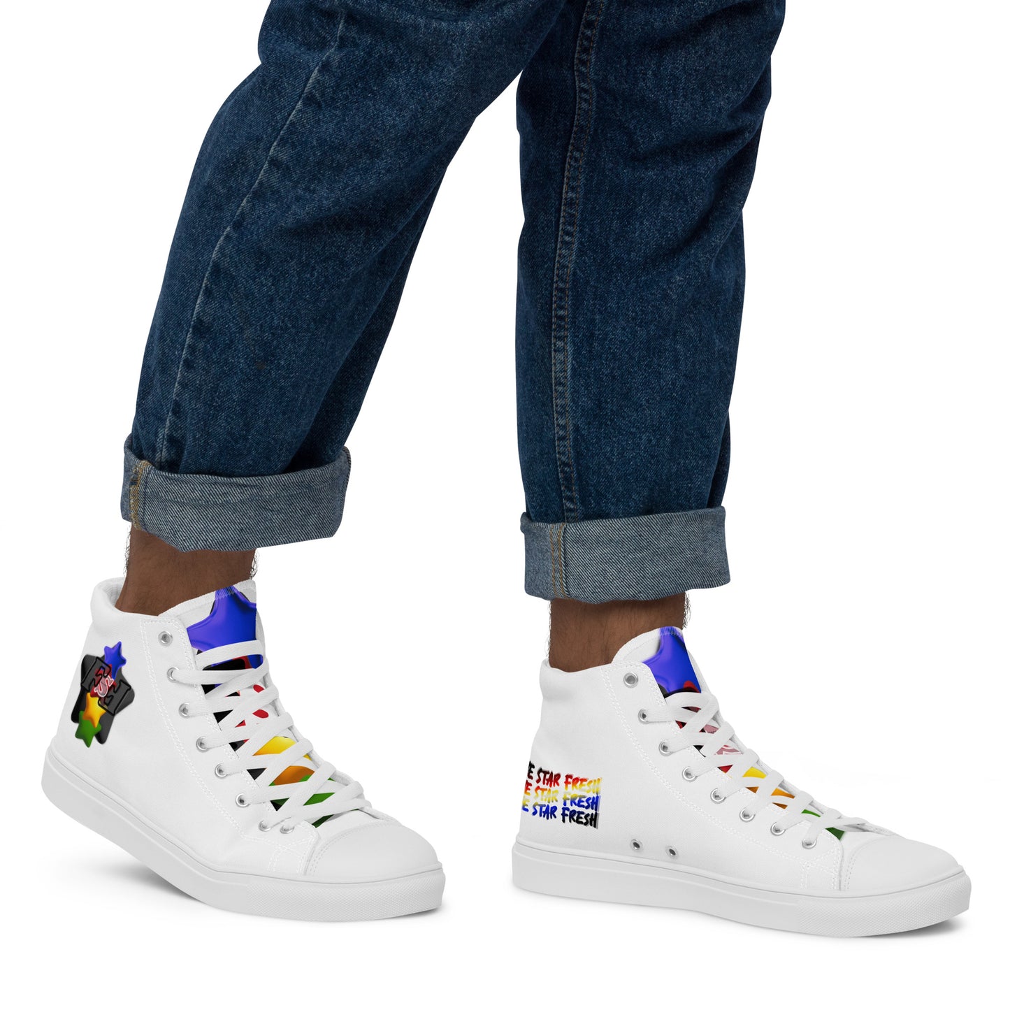 Men’s high top canvas shoes - FSF Stacked 'Black Star' White