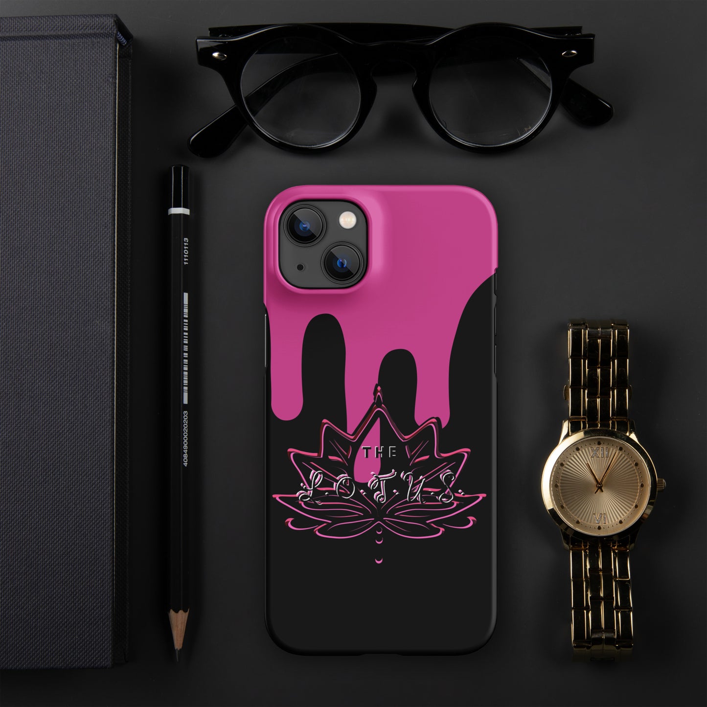 'The LOTUS' Pink Logo - Black Snap case for iPhone®