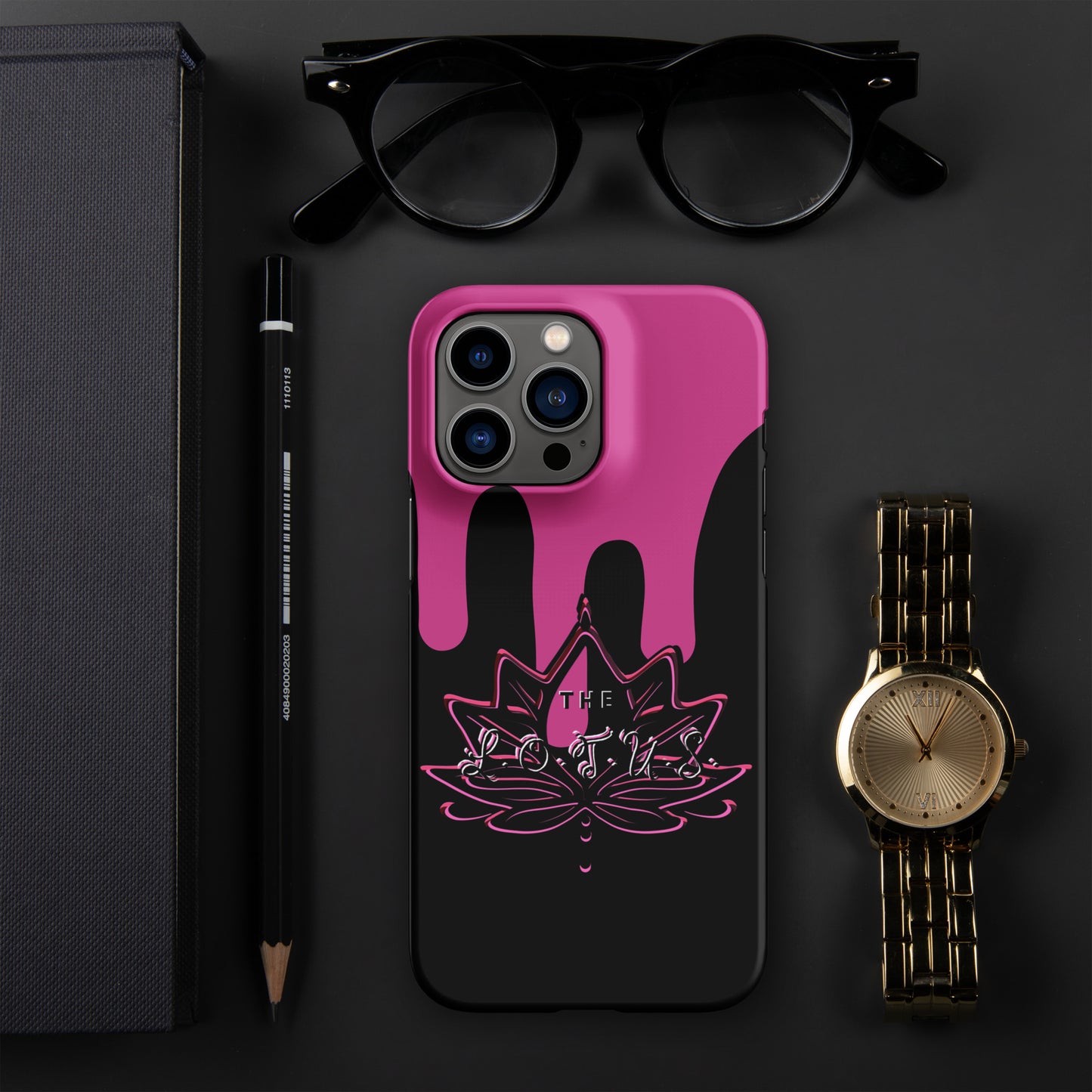 'The LOTUS' Pink Logo - Black Snap case for iPhone®